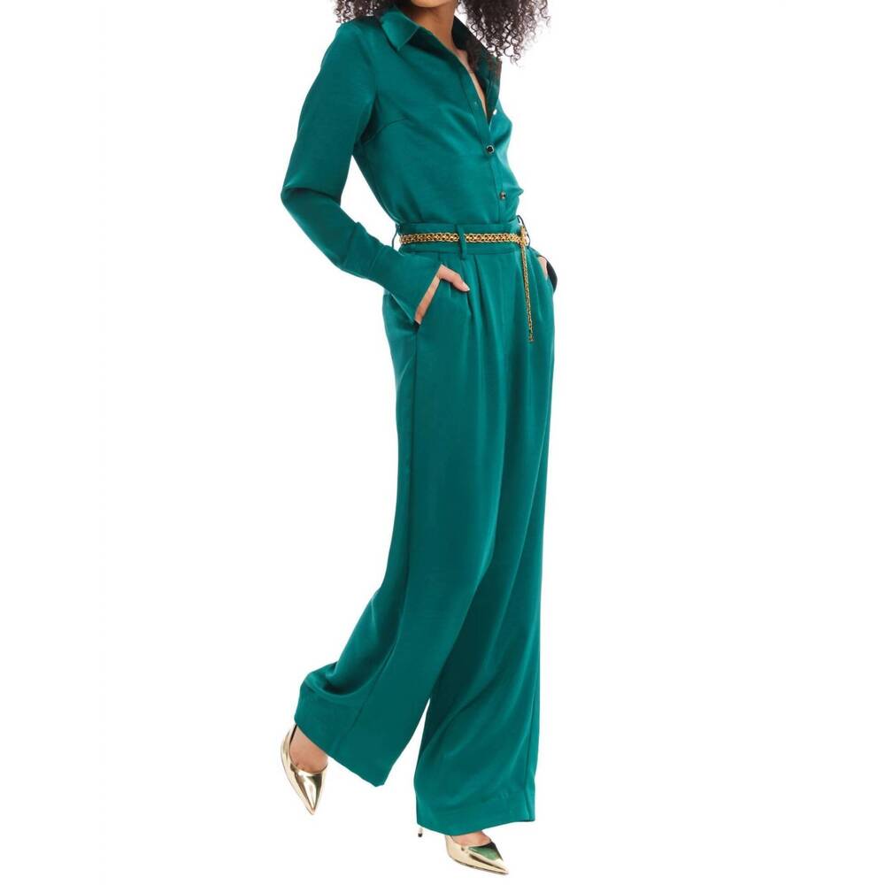 NEW ALLISON NEW YORK joan satin pants in emerald - Picture 4 of 8